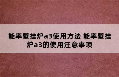 能率壁挂炉a3使用方法 能率壁挂炉a3的使用注意事项